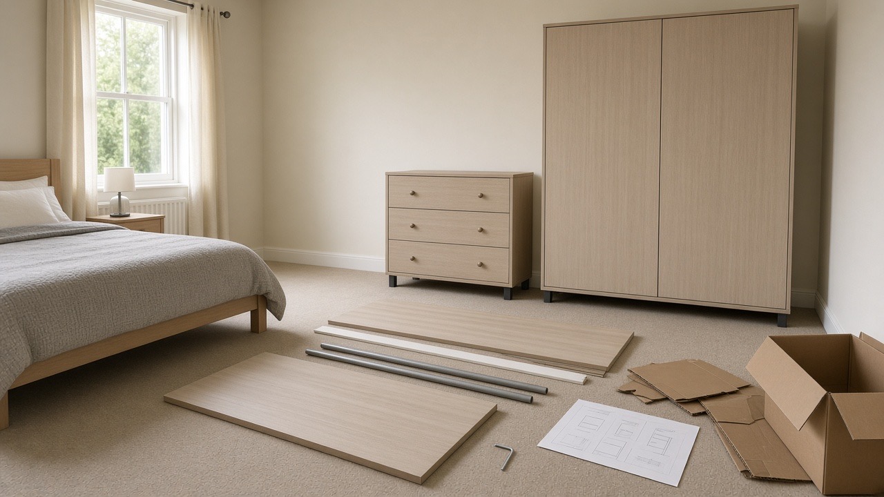 Flat pack furniture parts ready to assemble